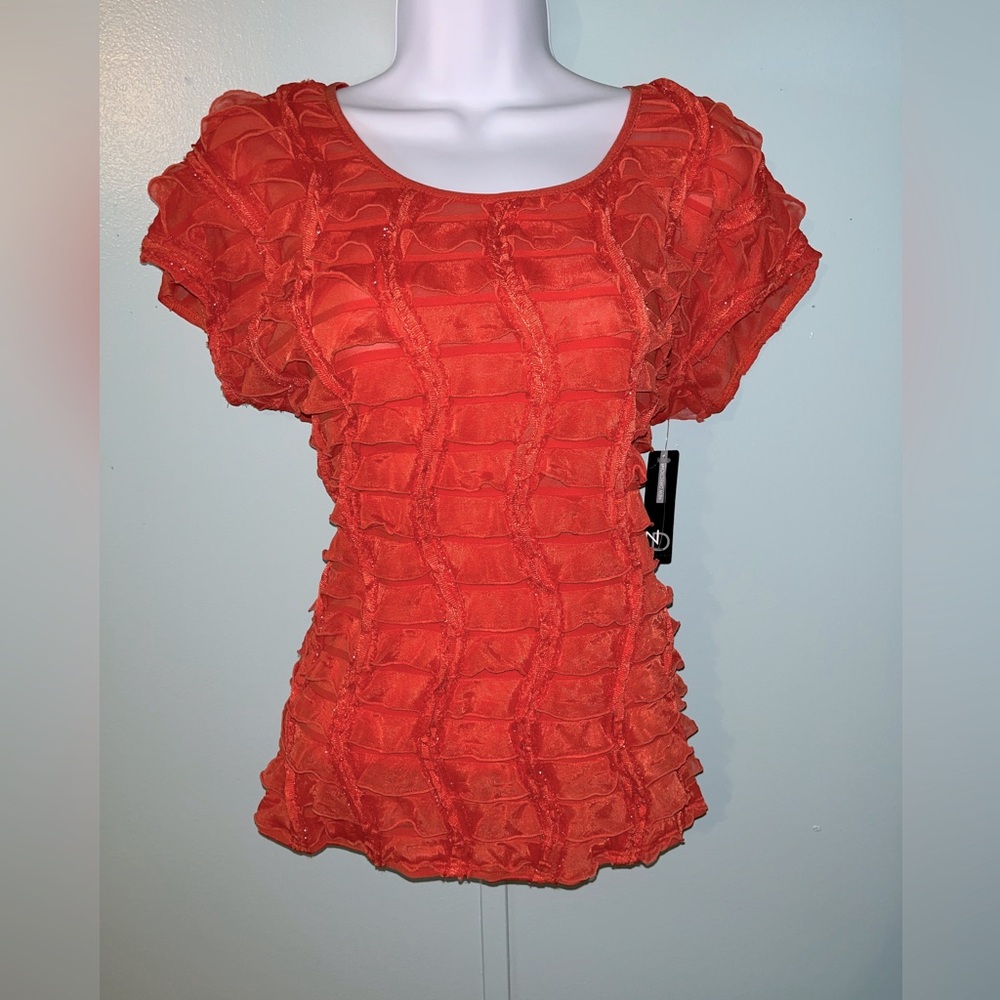 New Directions Blouse NWT Size Large Orange‎ Ruffles